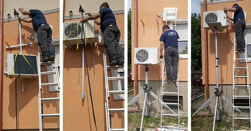 Kültéri klíma egység felszerelése létráról
